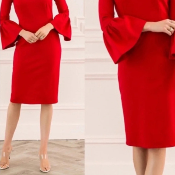 Rachel Parcell Red Bell Sleeve Dress XS – Work to Wedding Chic - Picture 3 of 5